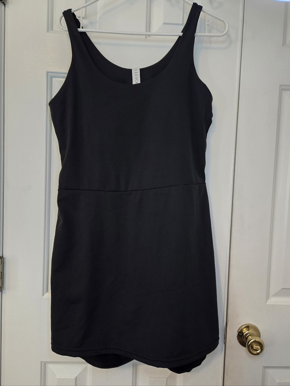 Elle Sport New Scoop Neck Black Athletic Mini Dress With Shorts Size L